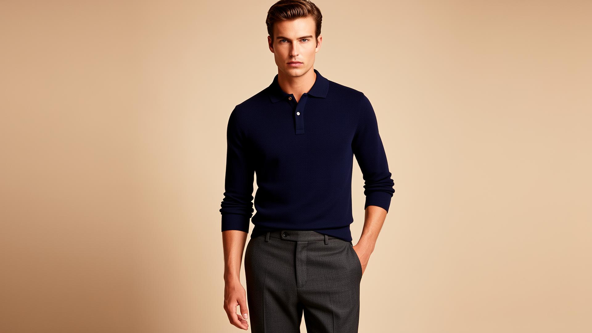 Premium menswear campaign — knit polo and tailored trousers